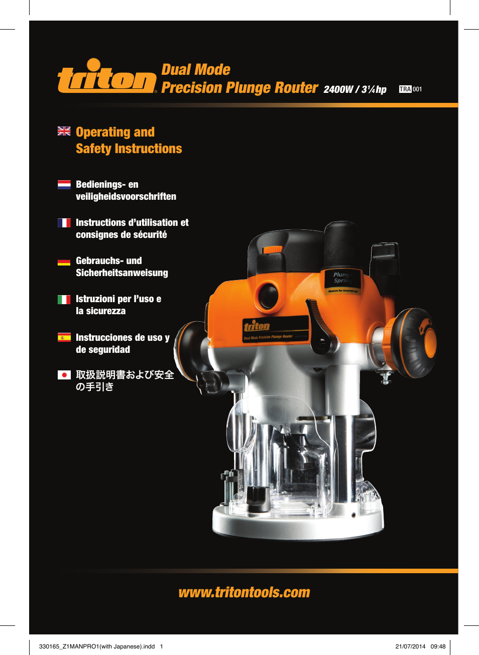 Dual mode precision plunge router, Operating and safety instructions | Triton  TRA 001 User Manual | Page 2 / 72 | Original mode