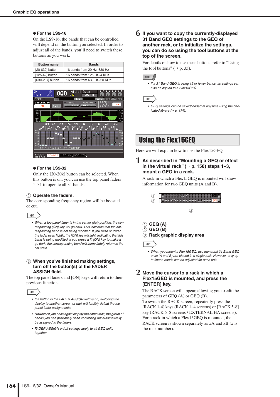 Using the flex15geq, W) or “using the flex15geq, P. 164) | Yamaha LS9 User  Manual | Page 164 / 290 | Original mode