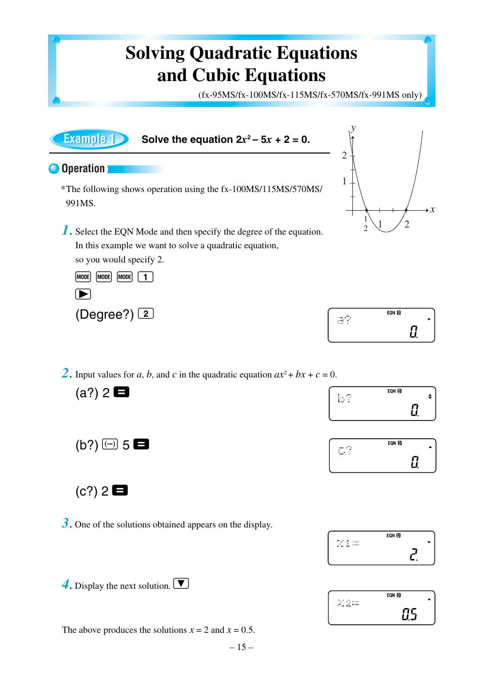 Solving quadratic equations and cubic equations, F f f 1 r | Casio fx-570MS  User Manual | Page 18 / 46