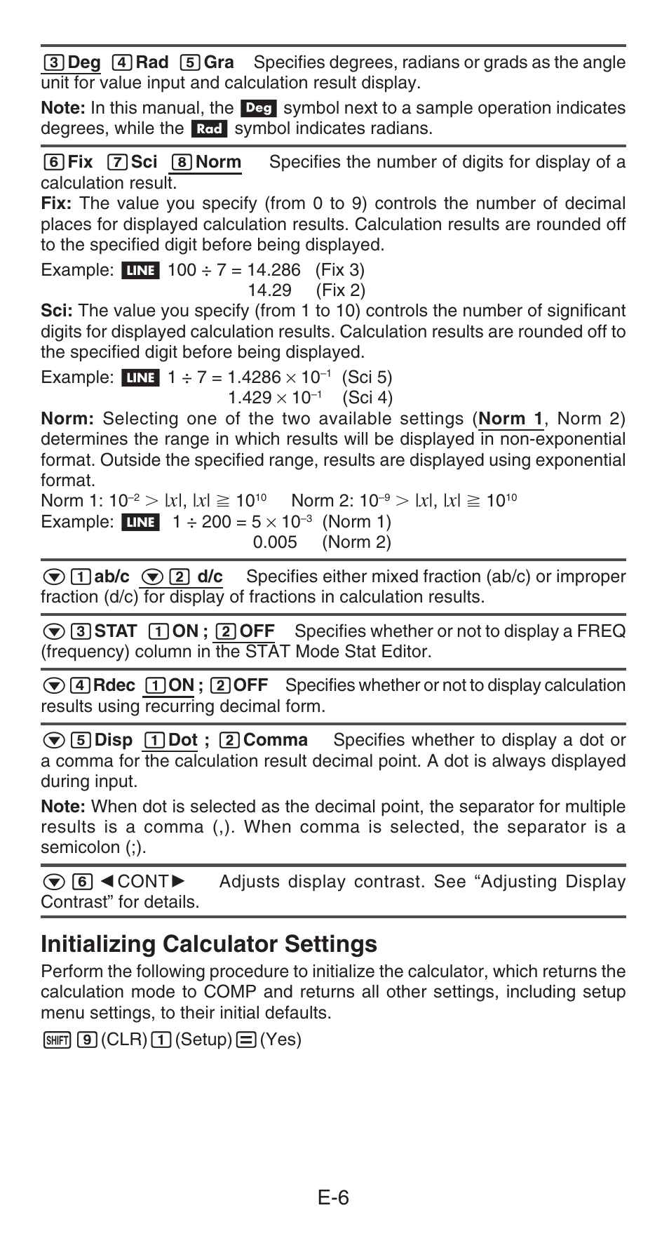 Initializing calculator settings | Casio FX-85GT PLUS User Manual | Page 7  / 32