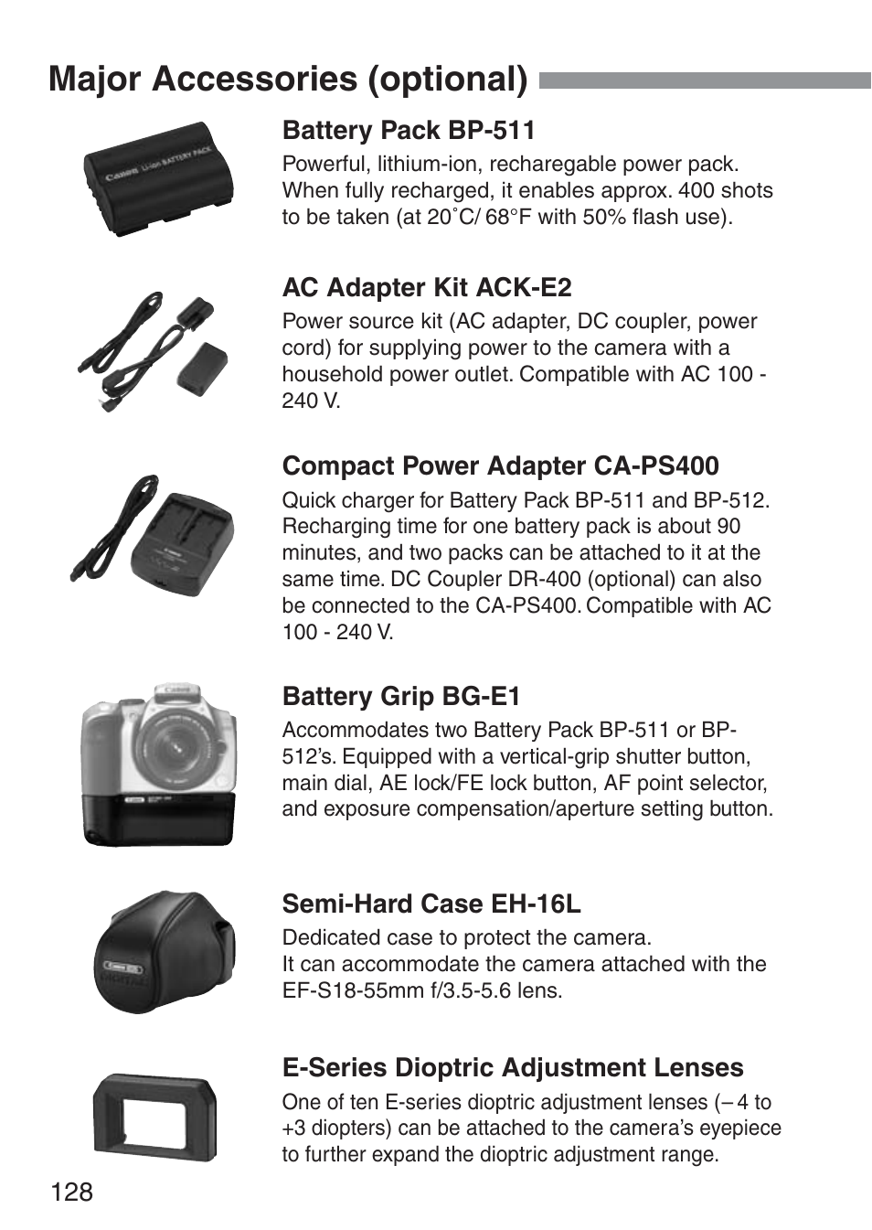 Major accessories (optional) | Canon ds6041 User Manual | Page 128 / 140