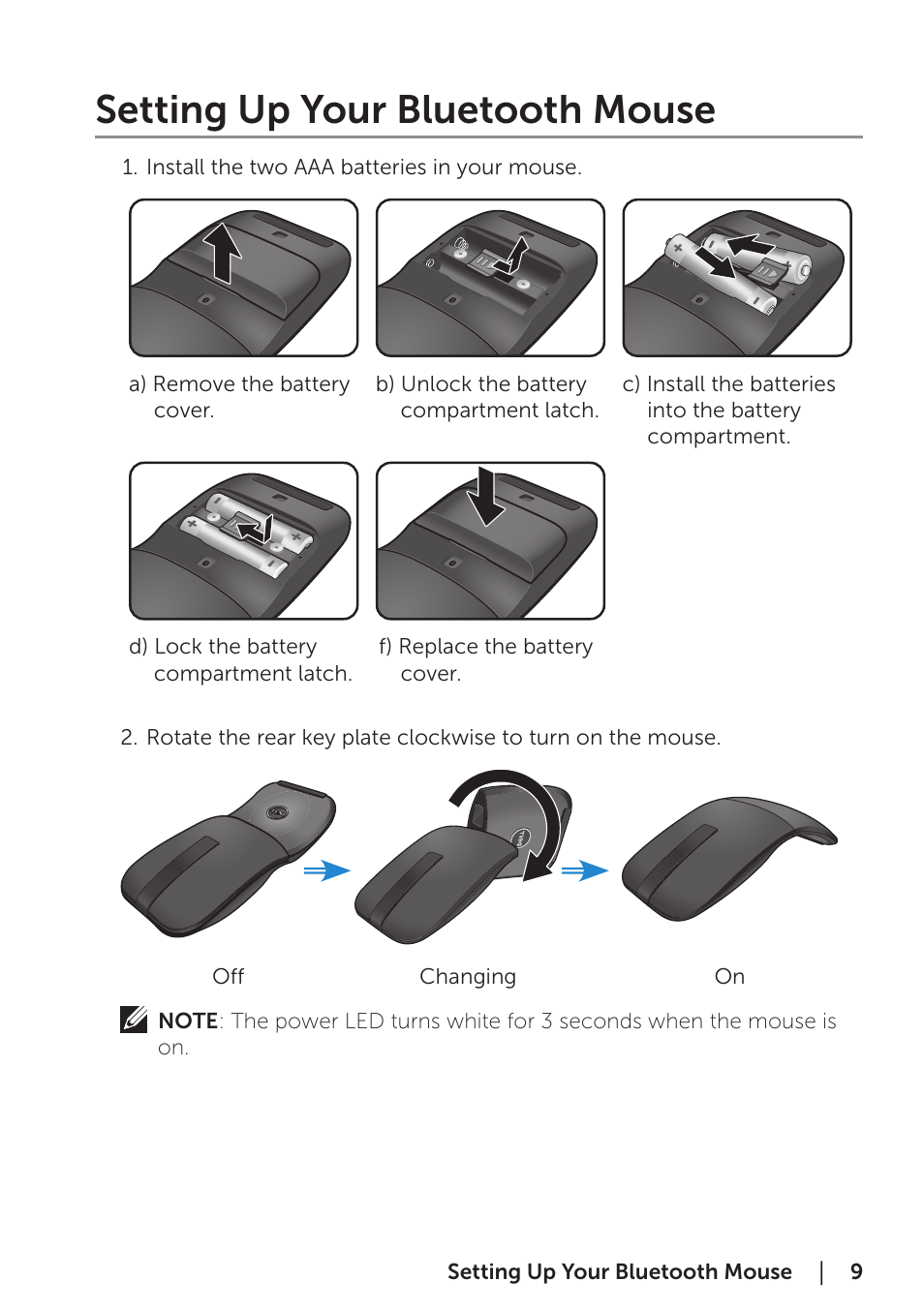 Setting up your bluetooth mouse | Dell Bluetooth Mouse WM615 User Manual |  Page 9 / 23