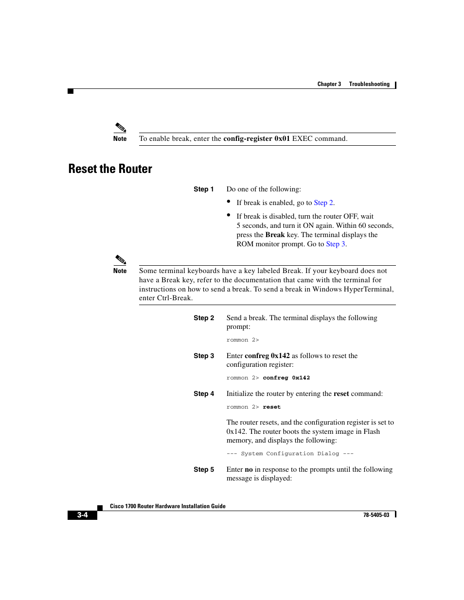 Reset the router | Cisco 1700 User Manual | Page 52 / 88