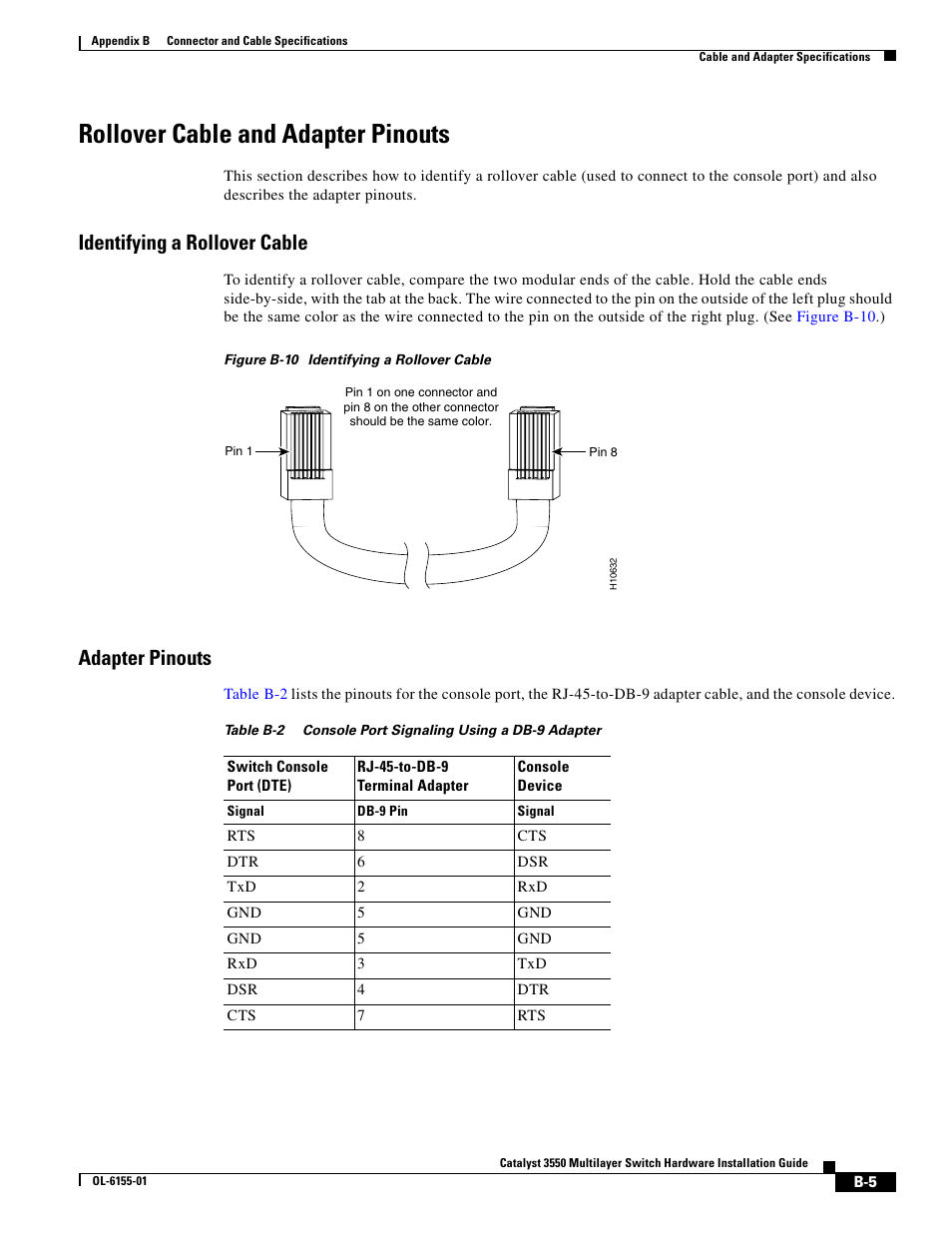 Rollover Cable And Adapter Pinouts Identifying A Rollover Cable Adapter Pinouts Cisco 3550 User Manual Page 63 86 Original Mode