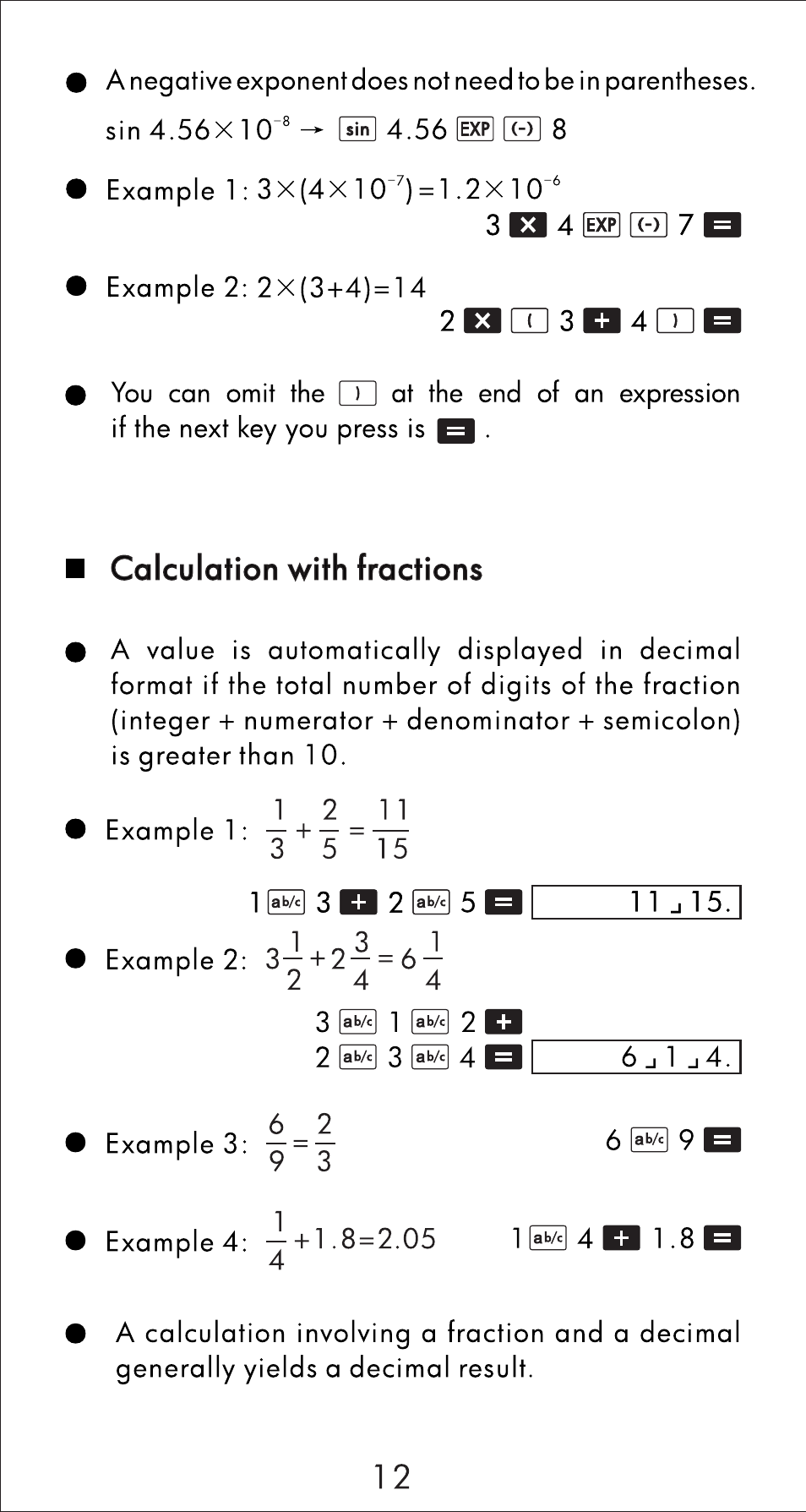 Calculation with fractions | HP 10s Scientific Calculator User Manual |  Page 13 / 44