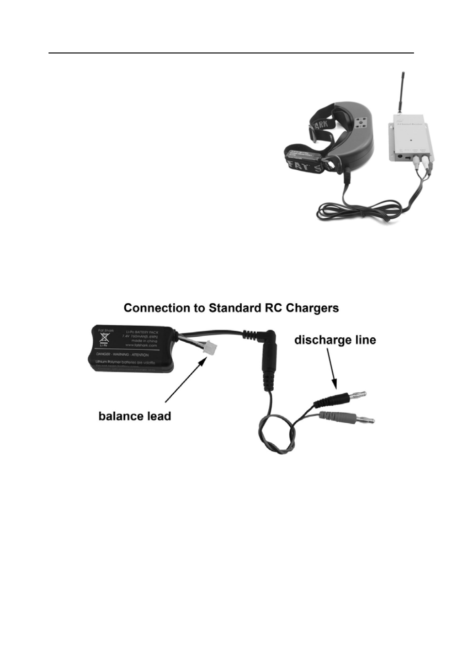Battery charging, Using an external receiver | Fat Shark Predator V2 User  Manual | Page 7 / 12