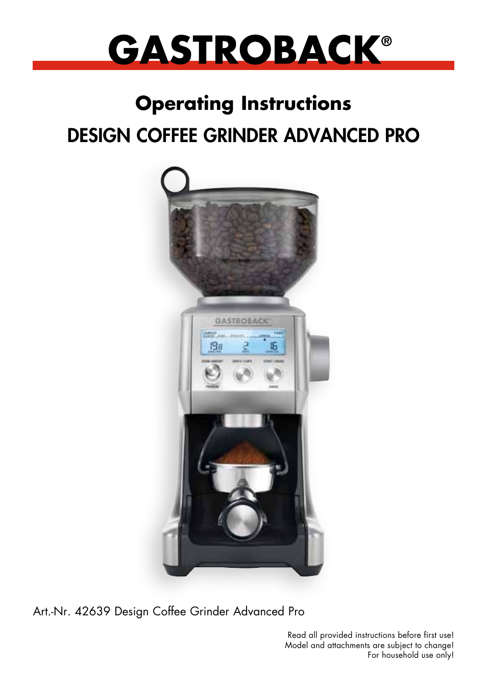 Gastroback 42639 Design Coffee Grinder Advanced Pro User Manual | 23 pages