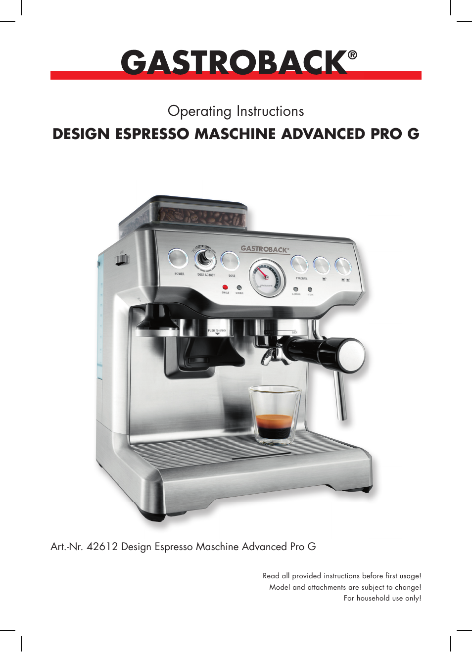 Gastroback 42612 Design Espresso Machine Advanced Pro G User Manual | 38  pages