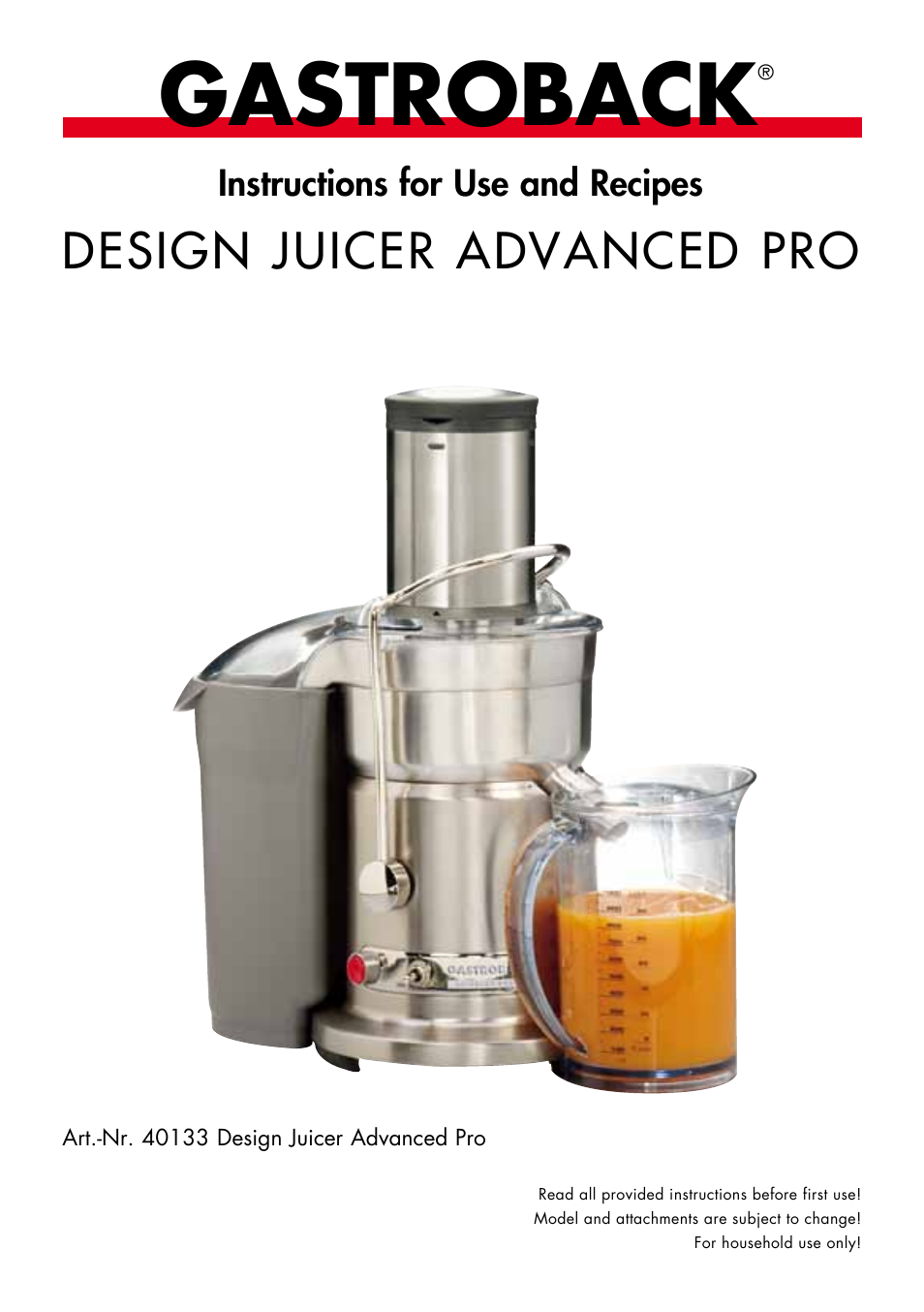 Gastroback 40133 Design Juicer Advanced Pro User Manual | 26 pages