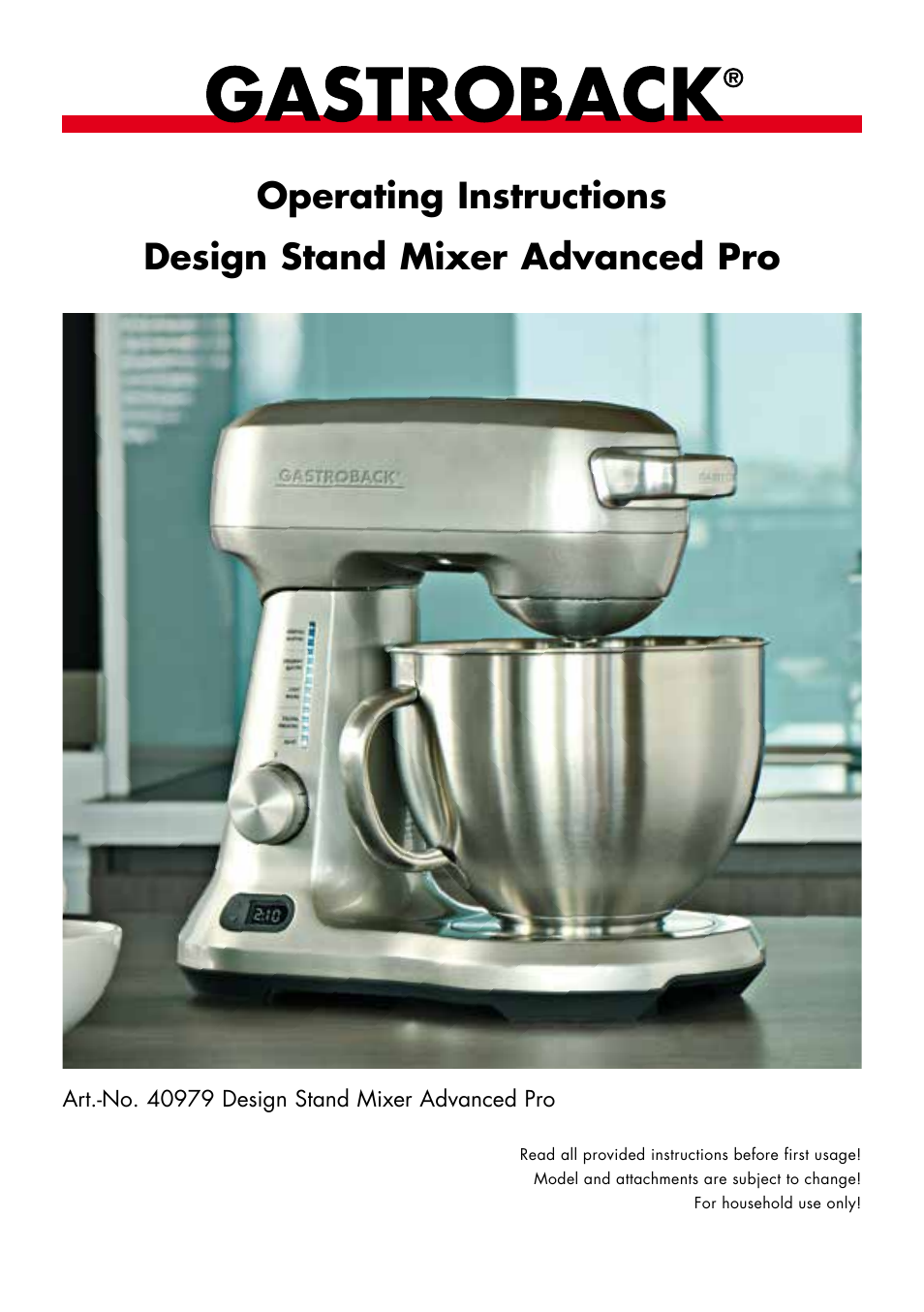 Gastroback 40979 Design Stand Mixer Advanced Pro User Manual | 24 pages