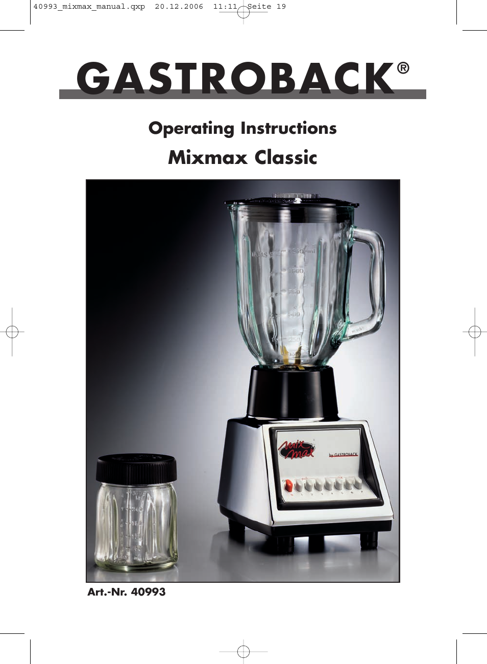 Gastroback 40993 MIXMAX Multi-function mixer User Manual | 18 pages