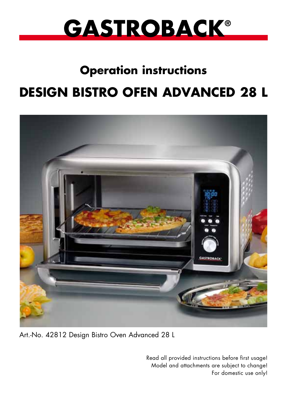 Gastroback 42812 Design Bistro Oven Advanced 28L User Manual | 22 pages