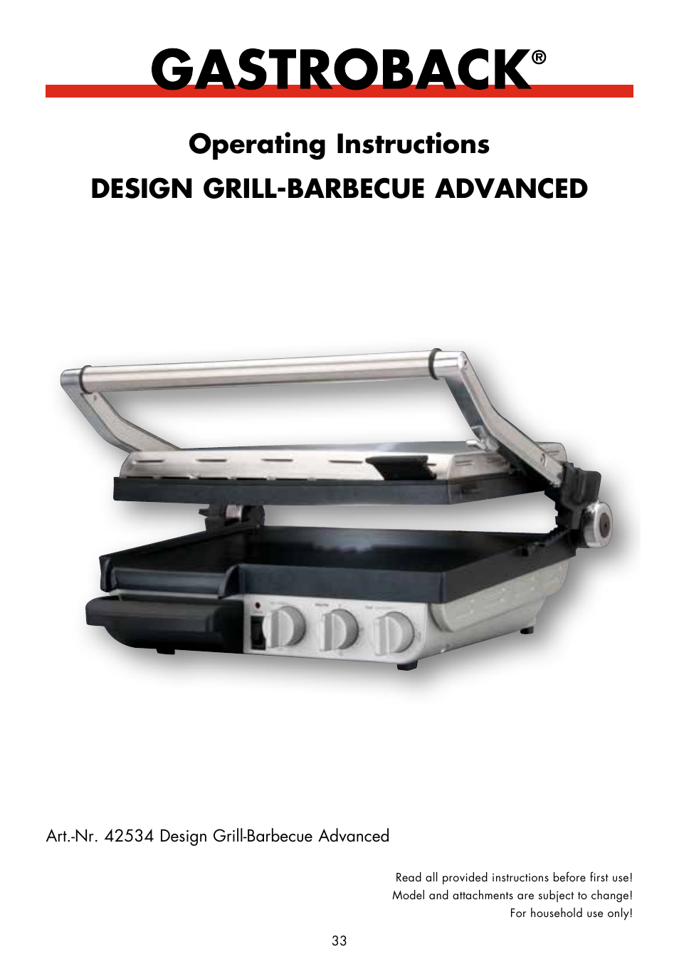 Gastroback 42534 Design Grill-Barbecue Advanced User Manual | 28 pages