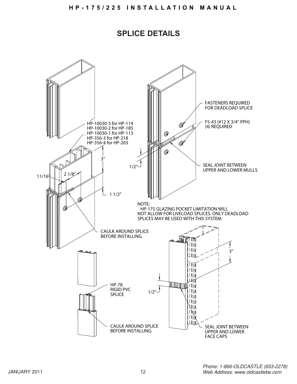 Hp-175-225 12, Splice details | Oldcastle BuildingEnvelope HP-175 User ...