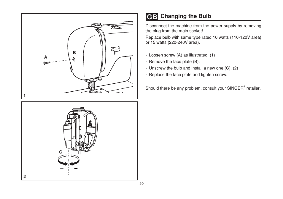 Changing the bulb | SINGER 2263 SIMPLE Instruction Manual User Manual