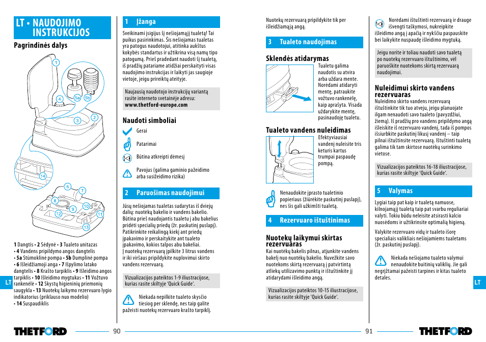 Lt • naudojimo instrukcijos | Thetford 335 Porta Potti Qube User Manual |  Page 46 / 57 | Original mode
