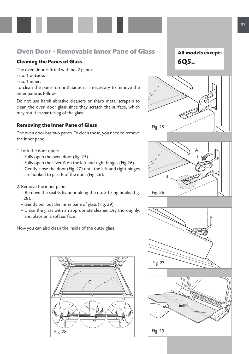 Oven door - removable inner pane of glass | CDA SC610 User Manual | Page 33  / 48 | Original mode