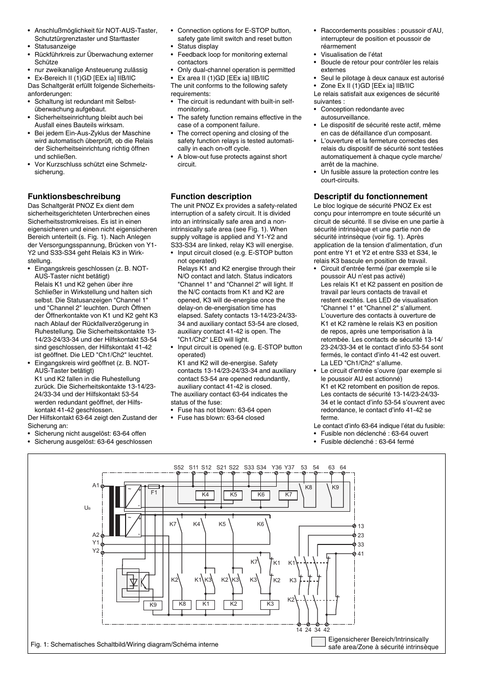 Funktionsbeschreibung, Descriptif du fonctionnement, Function description |  Pilz PNOZ EX 230VAC 3n/o 1n/c FM/USA User Manual | Page 2 / 8 | Original  mode