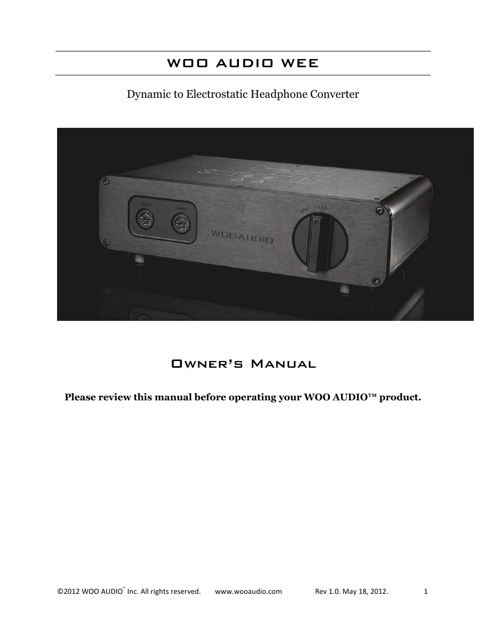 Woo Audio WEE User Manual | 12 pages