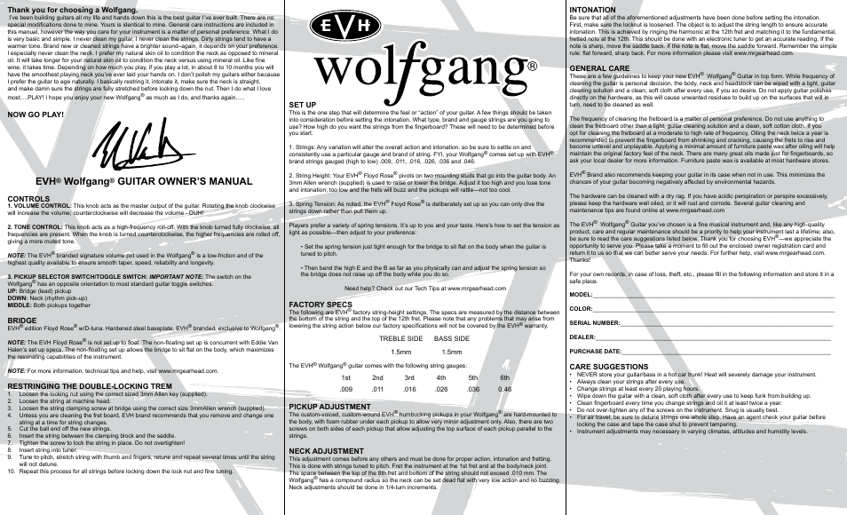 EVH Wolfgang & WolfgangSpecial User Manual | 2 pages