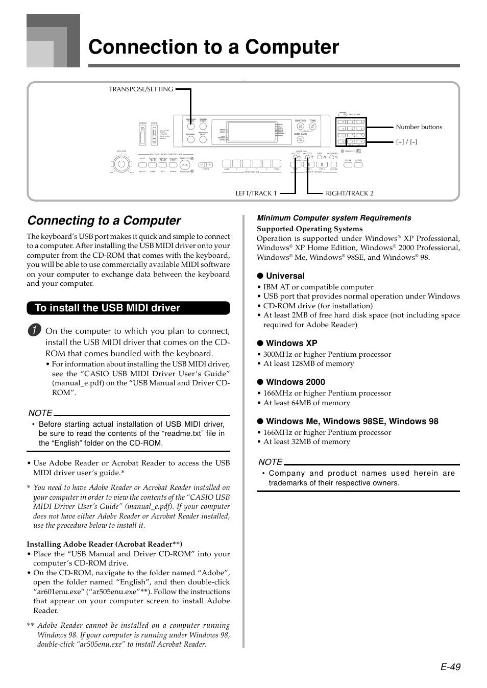 Connection to a computer, Connecting to a computer, E-49 | Casio User Manual | Page 51 / 71