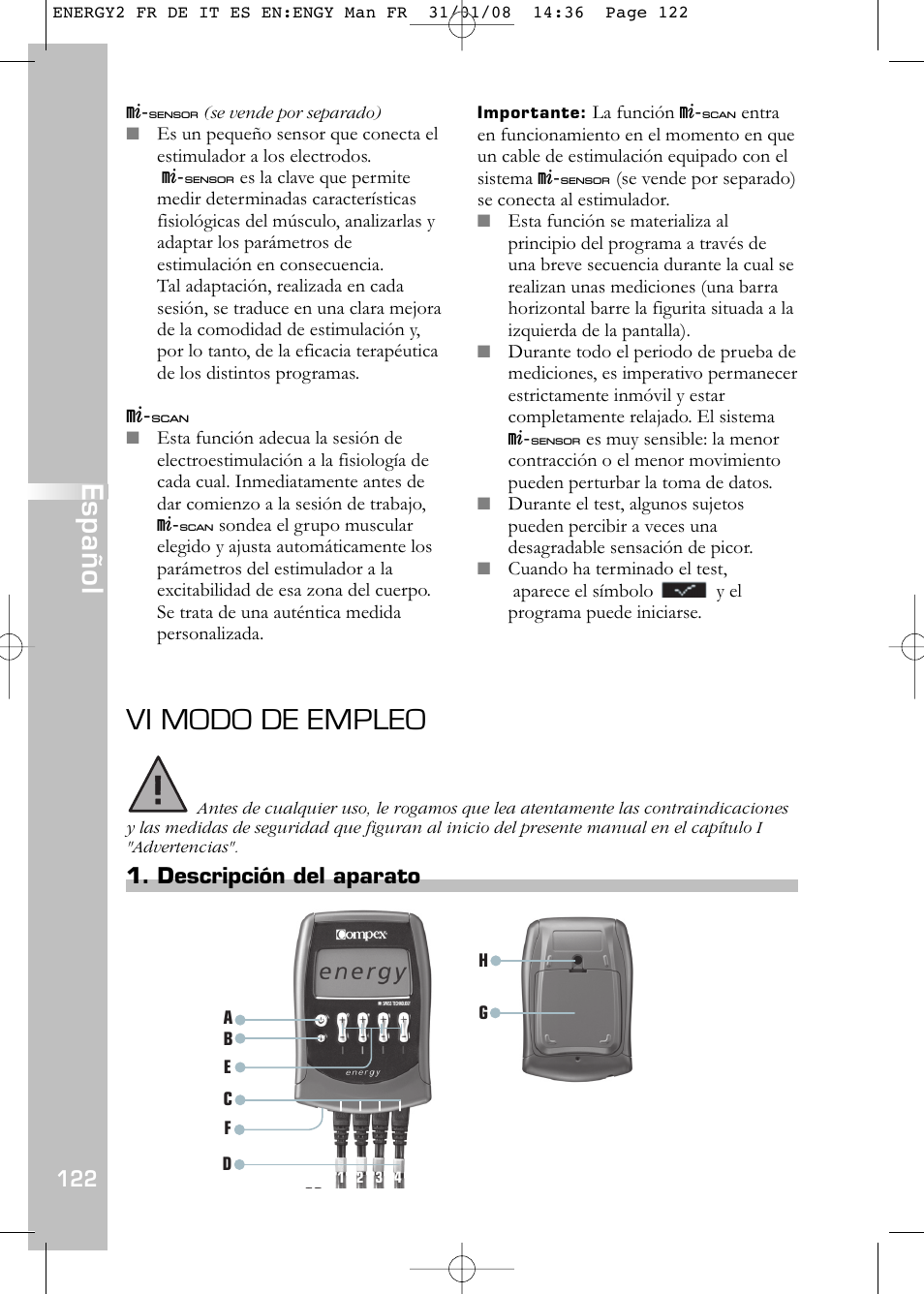 Vi modo de empleo, Español | Compex Energy mi-Ready User Manual | Page 124  / 183 | Original mode