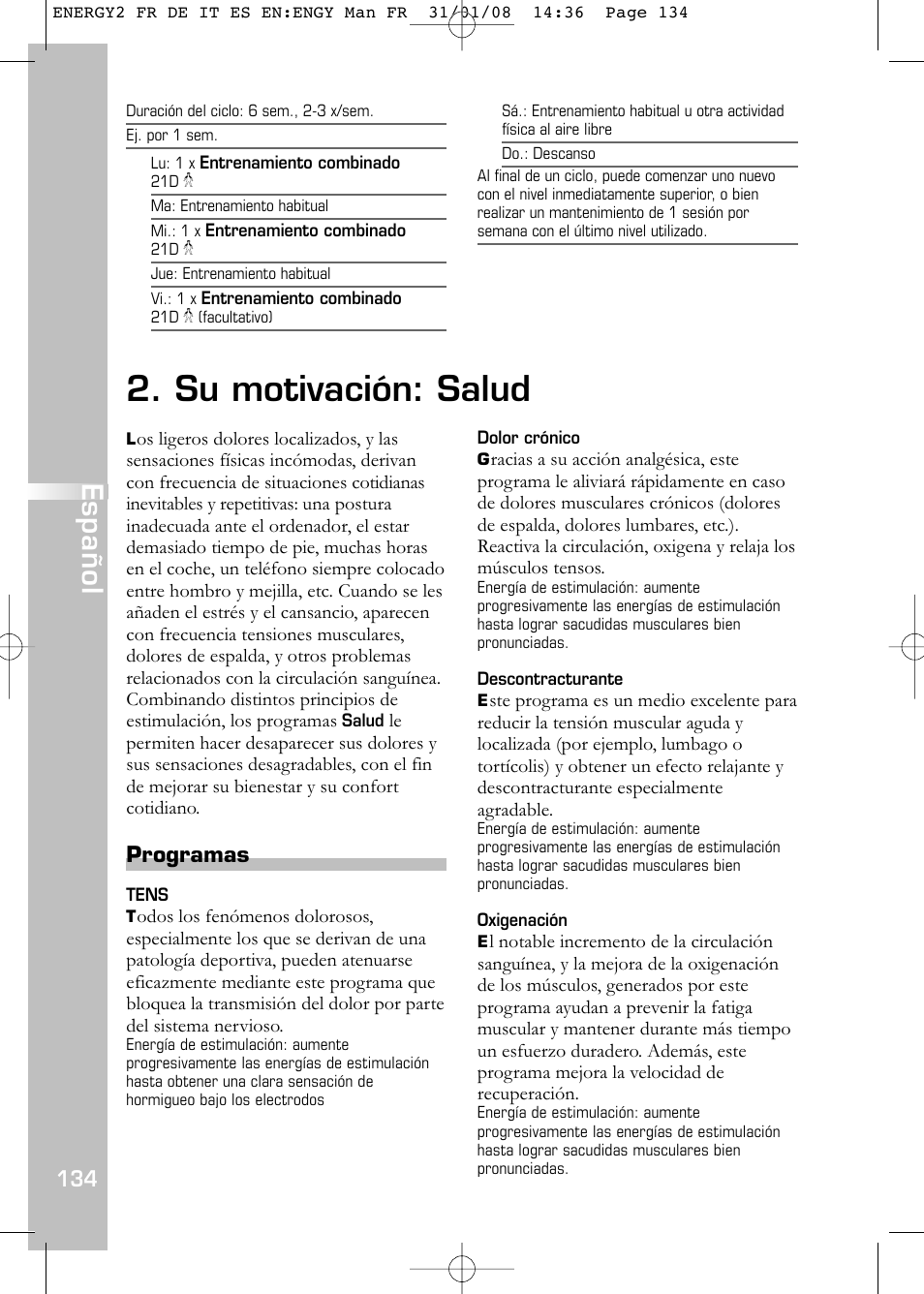 Su motivación: salud, Español, Programas | Compex Energy mi-Ready User  Manual | Page 136 / 183 | Original mode