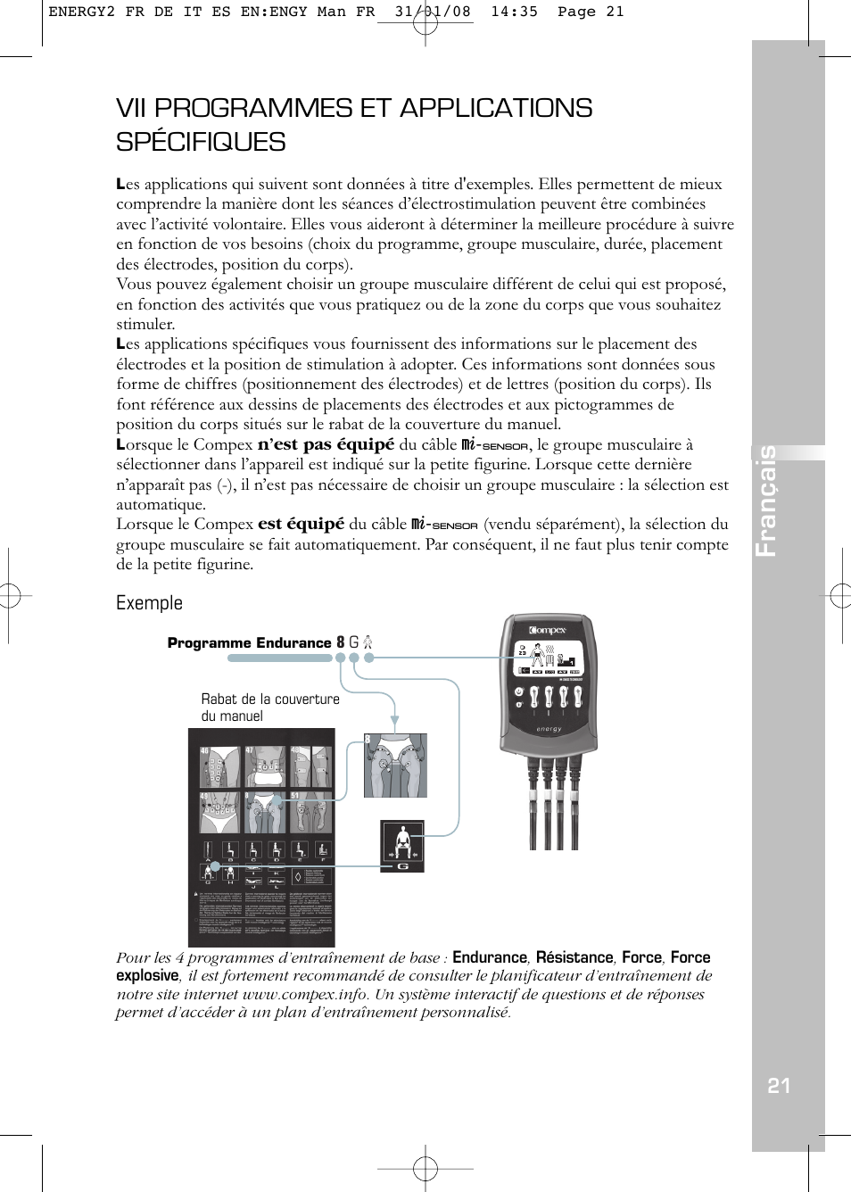 Vii programmes et applications spécifiques, Français | Compex Energy  mi-Ready User Manual | Page 23 / 183 | Original mode