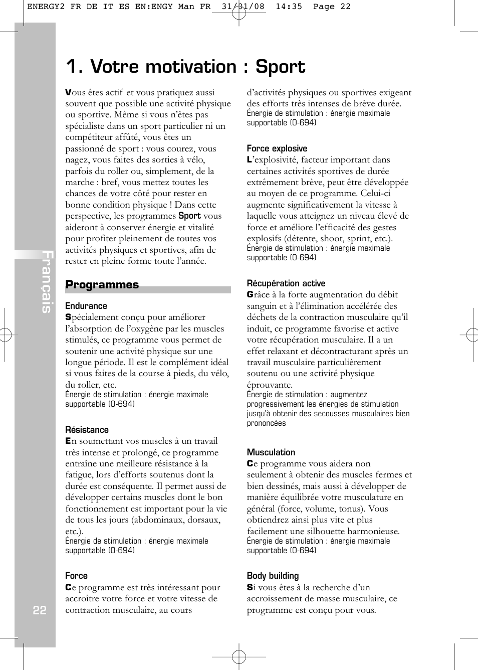 Votre motivation : sport, Français | Compex Energy mi-Ready User Manual |  Page 24 / 183 | Original mode
