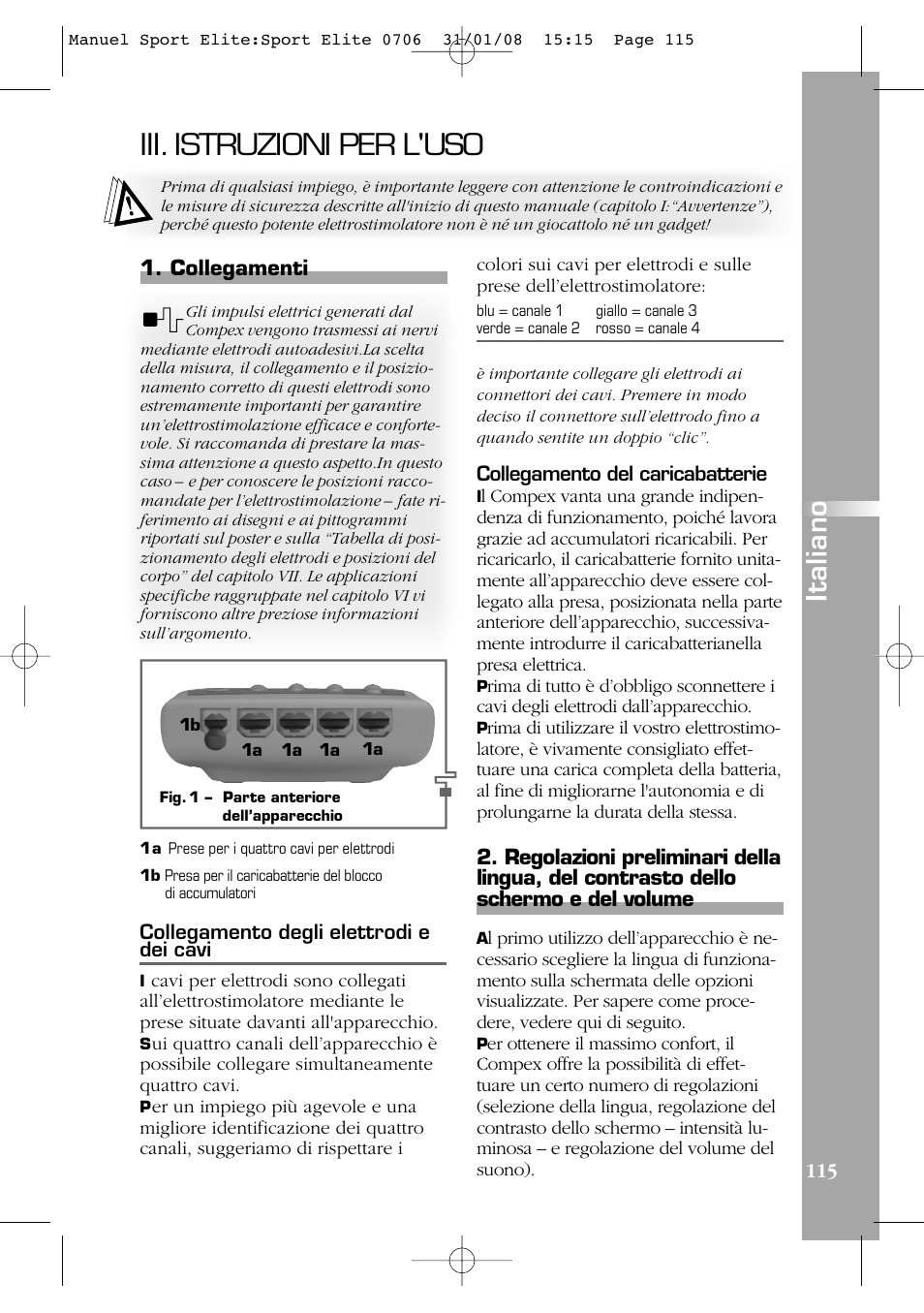 Iii. istruzioni per l'uso, Italiano | Compex Sport Elite User Manual | Page  115 / 320