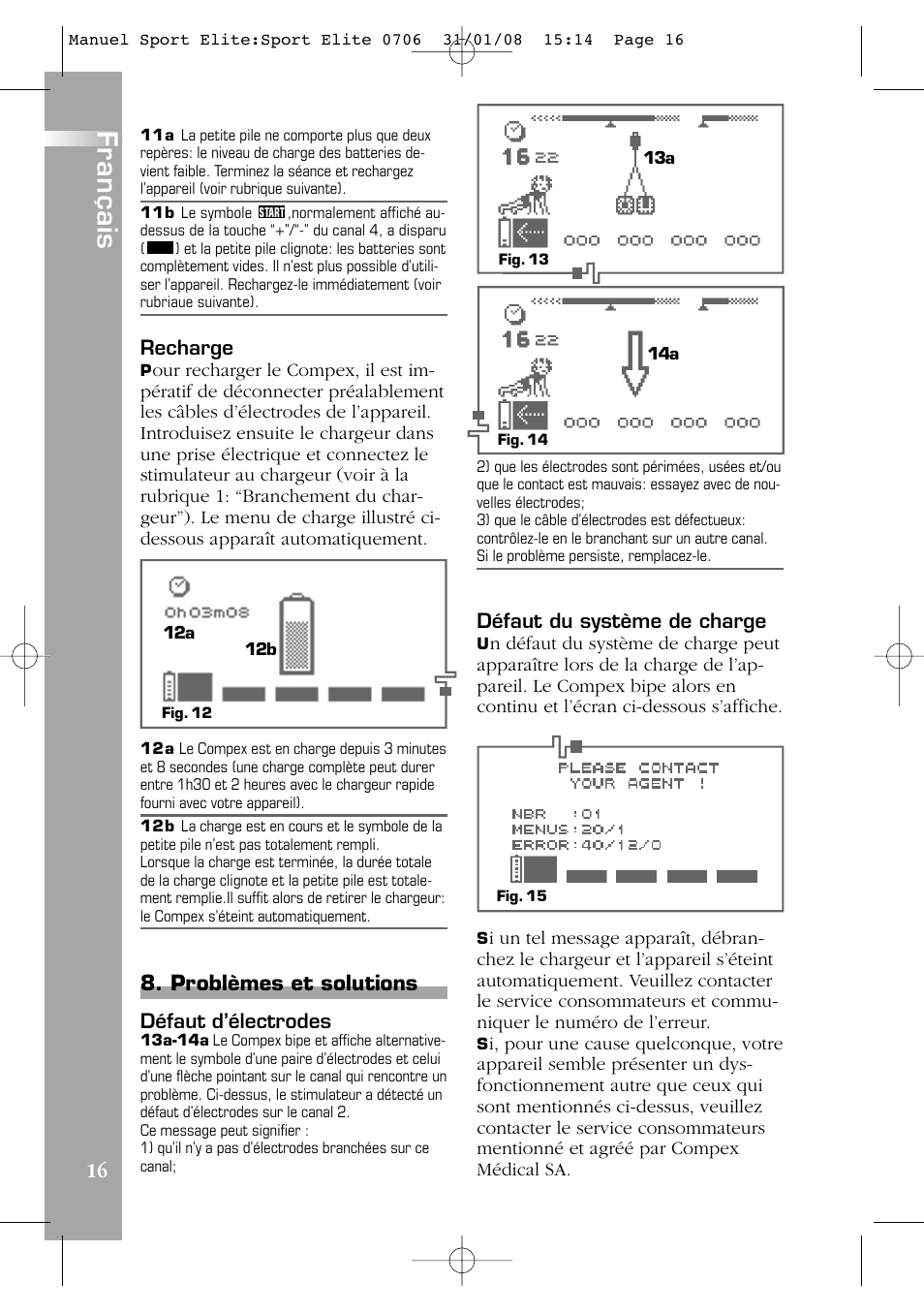 Français, Problèmes et solutions | Compex Sport Elite User Manual | Page 16  / 320