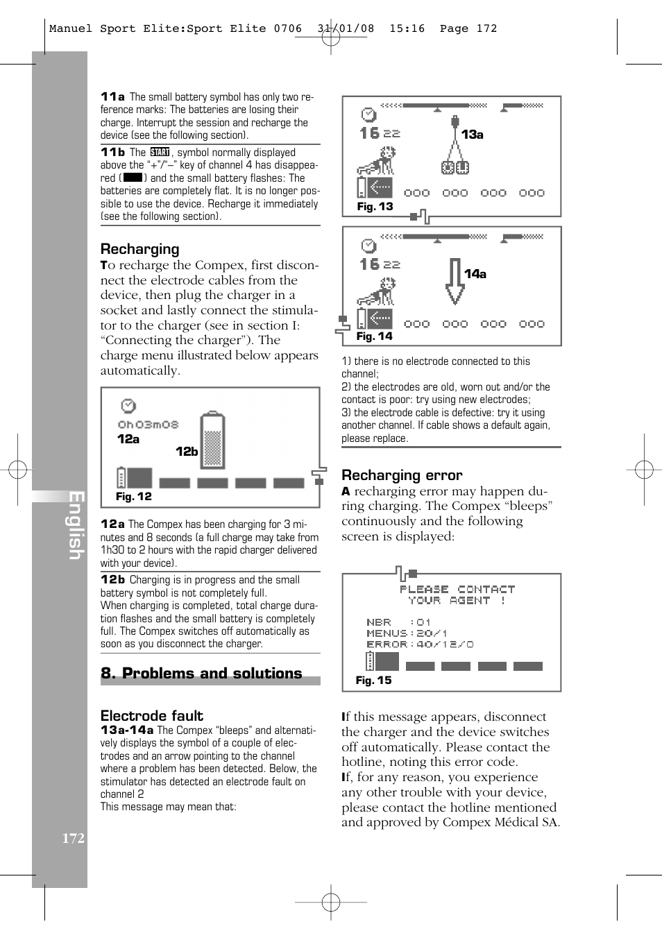 English, Problems and solutions | Compex Sport Elite User Manual | Page 172  / 320