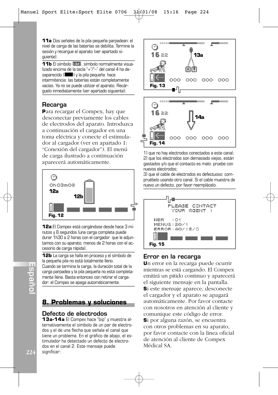 Español, Problemas y soluciones | Compex Sport Elite User Manual | Page 224  / 320 | Original mode