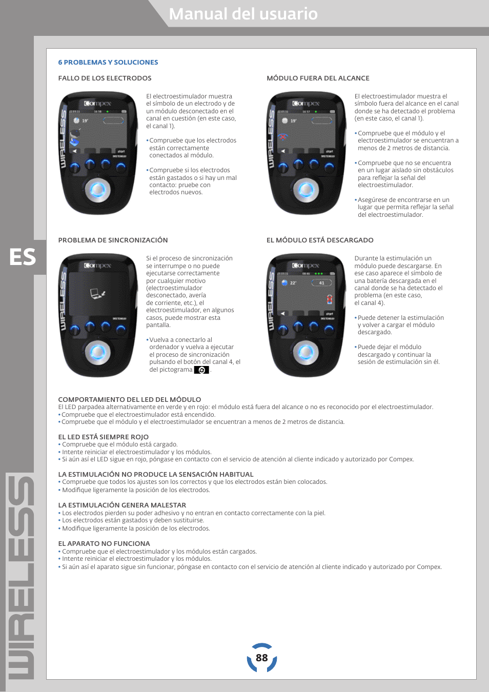 Manual del usuario | Compex Wireless User Manual | Page 89 / 147 | Original  mode