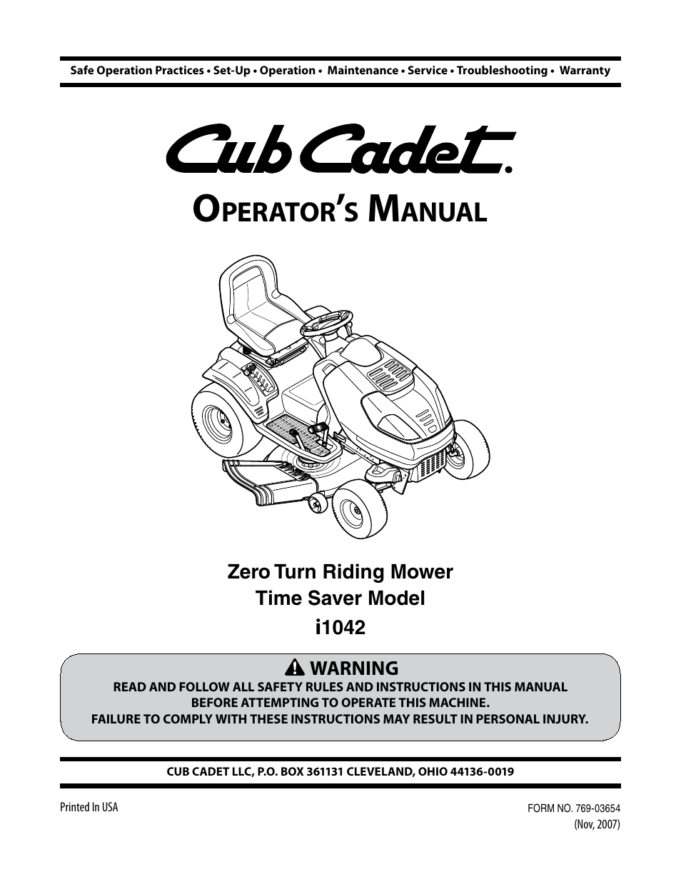 Cub Cadet I1042 User Manual 56 Pages Original Mode