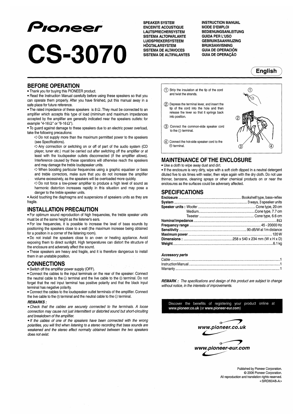 Pioneer CS-3070 User Manual | 8 pages