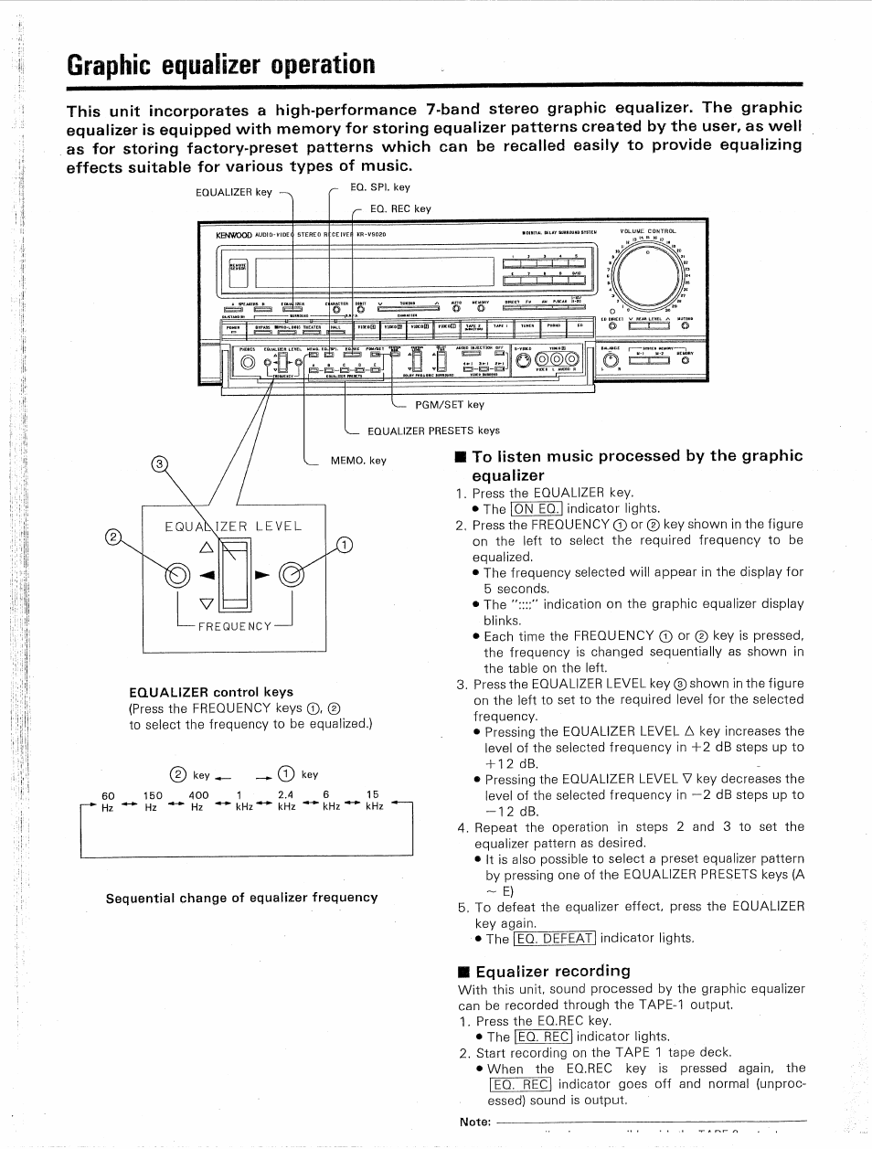 Graphic equalizer operation, I ''-'iji, Equalizer recording | Kenwood KR- V9020 User Manual | Page 24 / 44 | Original mode