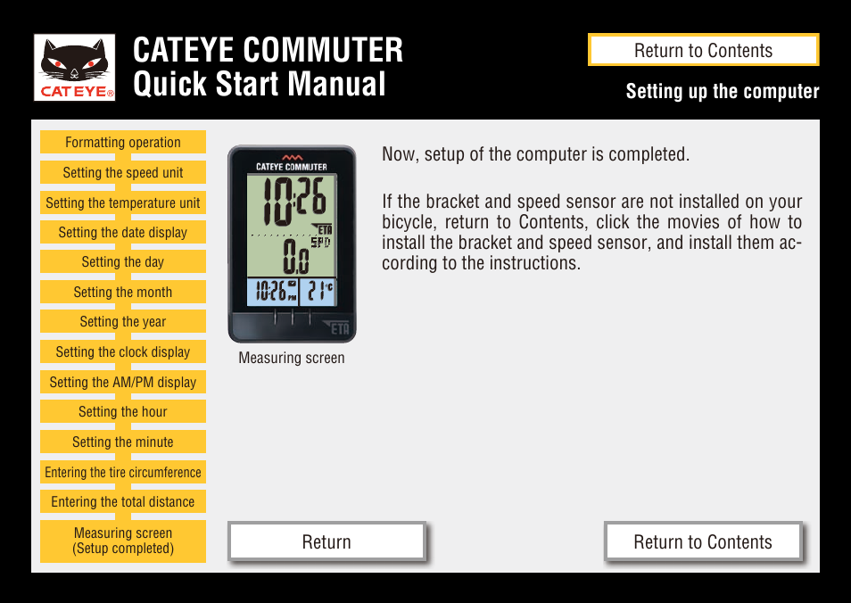 Cateye commuter quick start manual, Setting up the computer | CatEye  COMMUTER CC-COM10W User Manual | Page 21 / 24