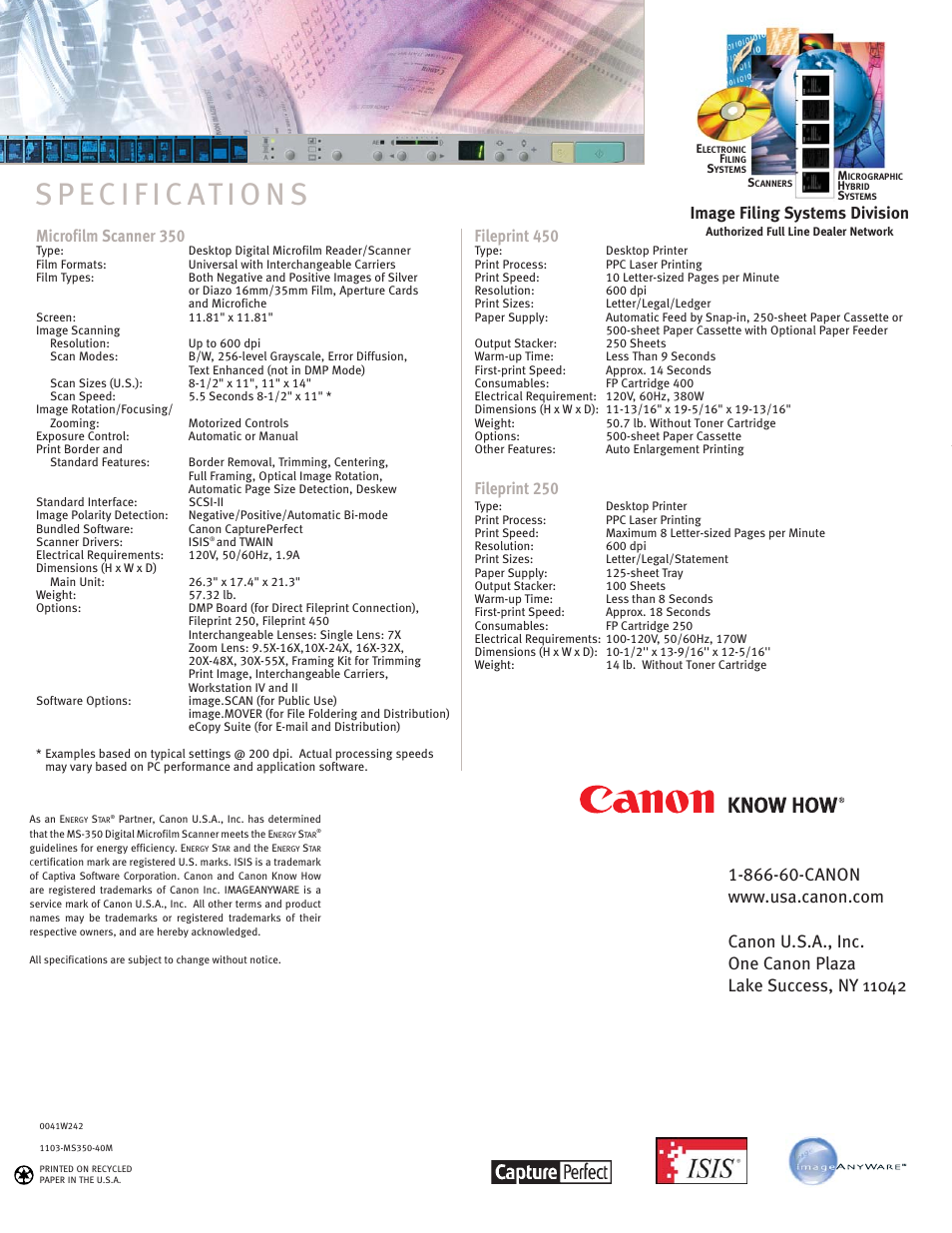 Microfilm scanner 350, Fileprint 450, Fileprint 250 | Canon MS-350 User  Manual | Page 4 / 4 | Original mode