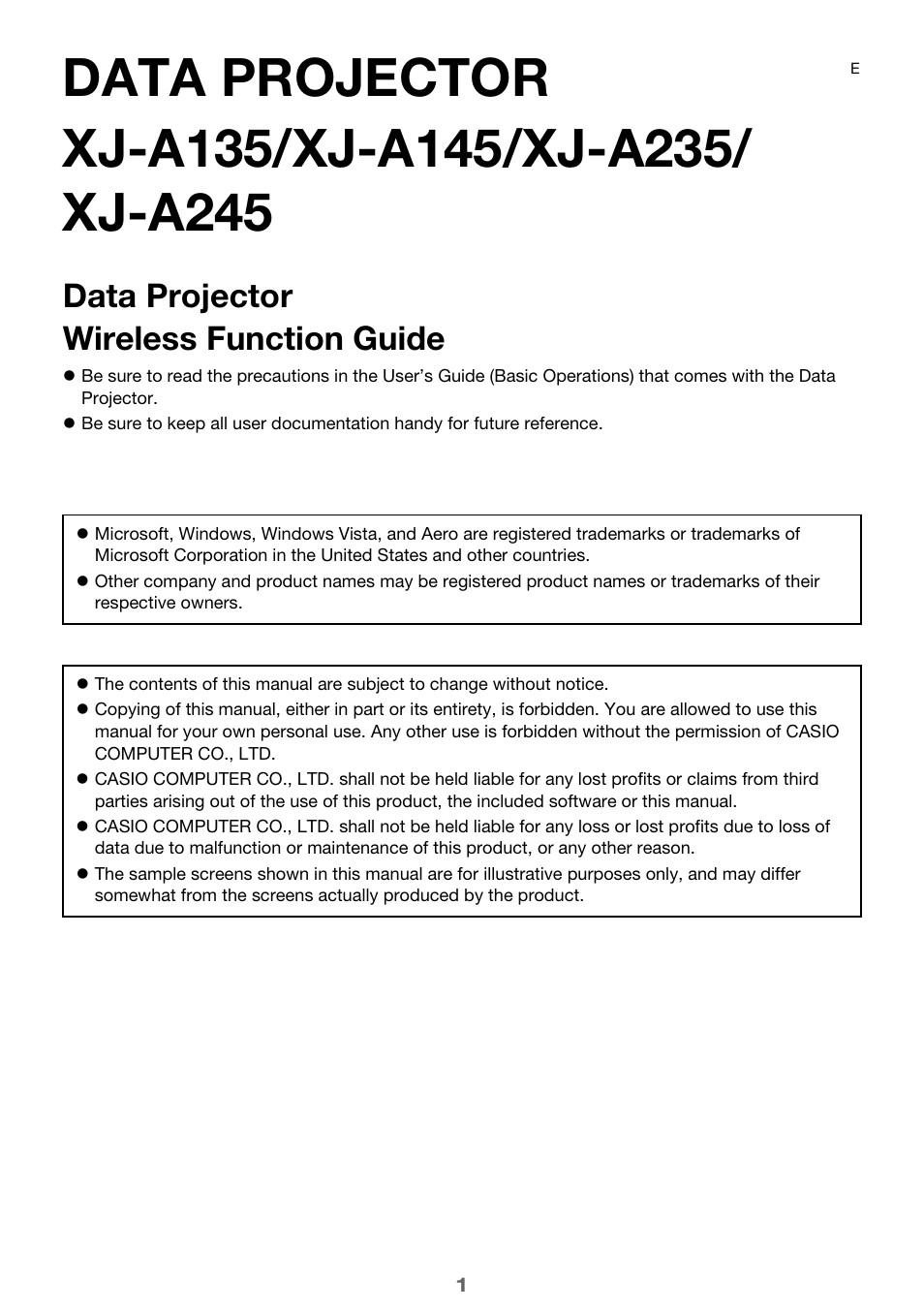 Casio XJ-A235 User Manual | 46 pages | Also for: MA1003-B, XJ-M145 (B9***A)  Wireless Function Guide, XJ-M155 (B9***A) Wireless Function Guide, XJ-M245  (B9***A) Wireless Function Guide, XJ-M255 (B9***A) Wireless Function Guide,  XJ-ST155,
