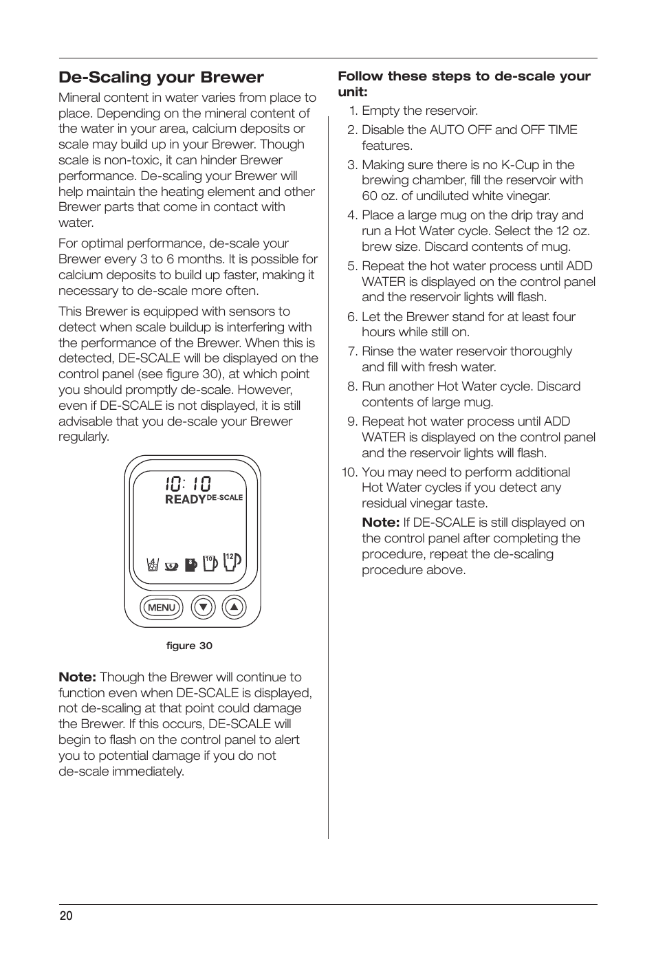 De-scaling your brewer | Keurig Cuisinart SS-700 User Manual | Page 20