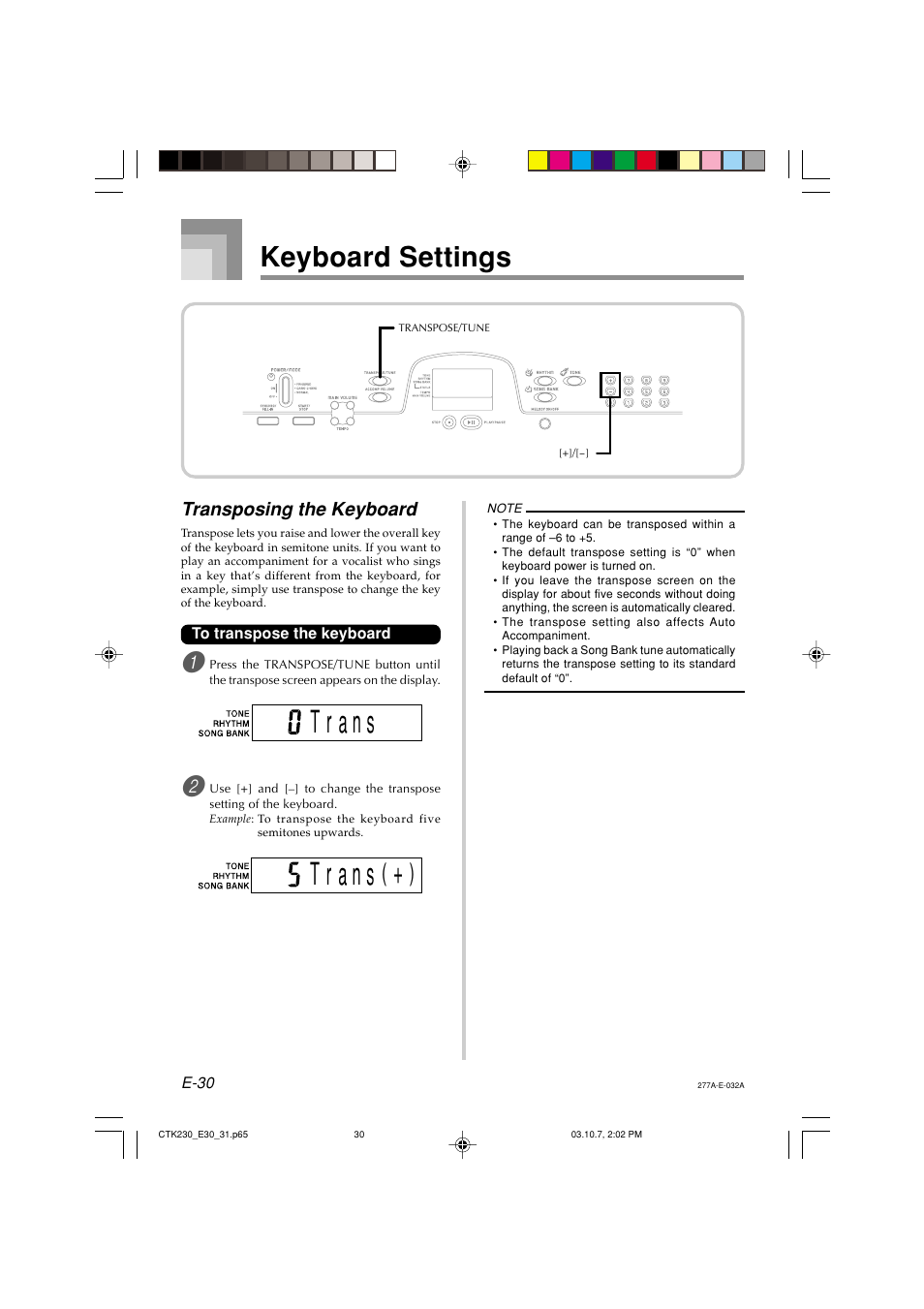 Keyboard settings | Casio CTK-230 User Manual | Page 32 / 51 | Original mode
