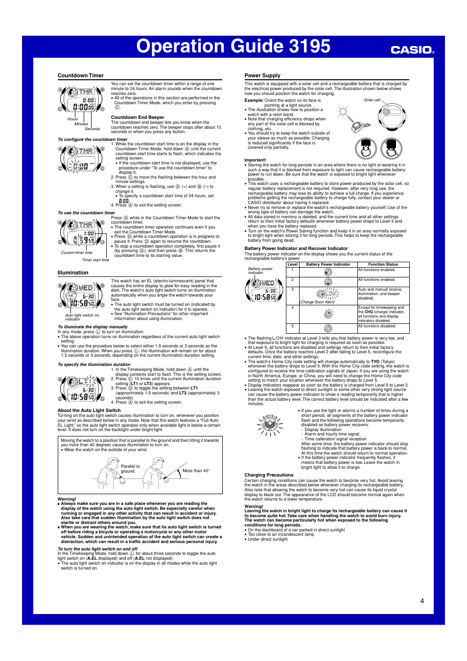 Countdown timer, Illumination, Power supply | G-Shock GW-2310 User Manual |  Page 4 / 6 | Original mode