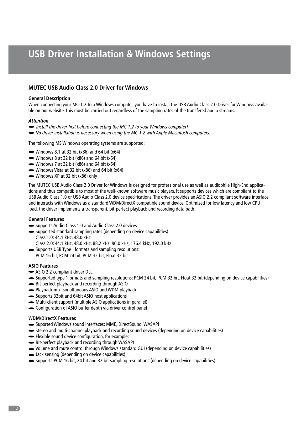 Usb driver installation & windows settings | MUTEC MC-1.2 User Manual |  Page 12 / 20
