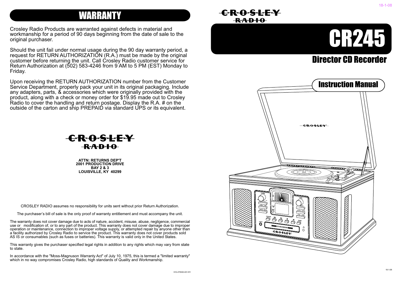 Crosley Radio CR245 User Manual | 8 pages | Original mode