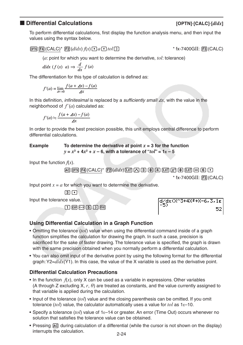 I differential calculations | Casio FX-9750GII User Manual | Page 62 / 402