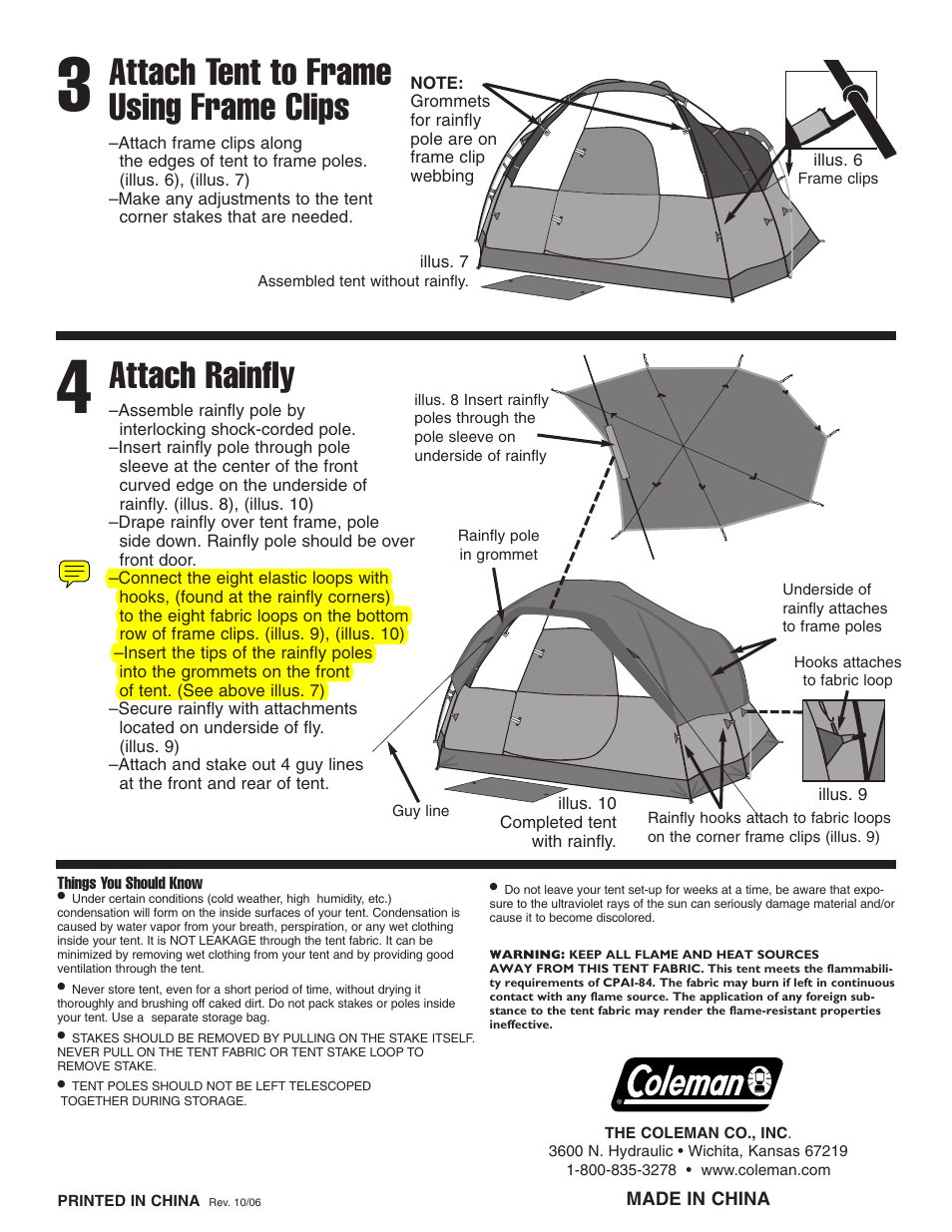 Attach tent to frame using frame clips, Attach rainfly | Coleman Tent  9277B151 User Manual | Page 2 / 2 | Original mode