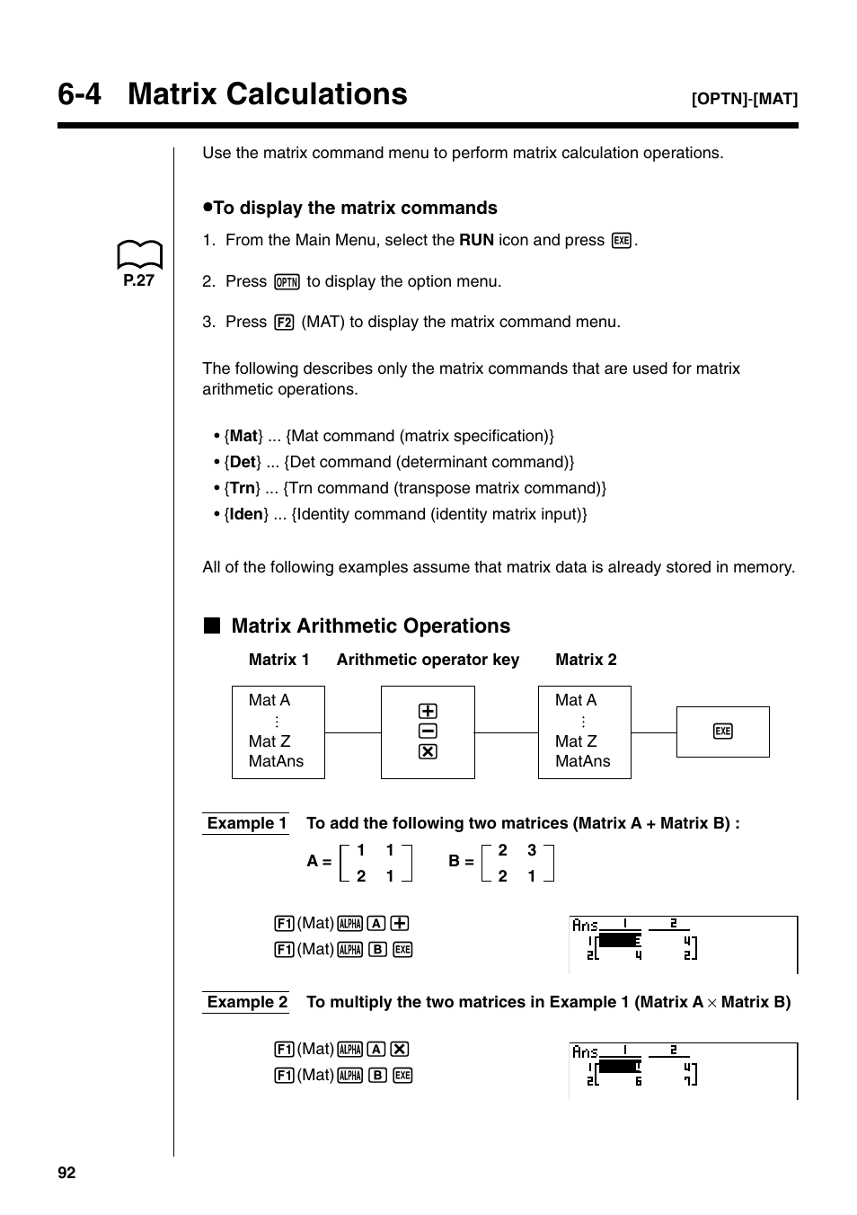 4 matrix calculations | Casio fx-9750G PLUS User Manual | Page 120 / 486 |  Original mode