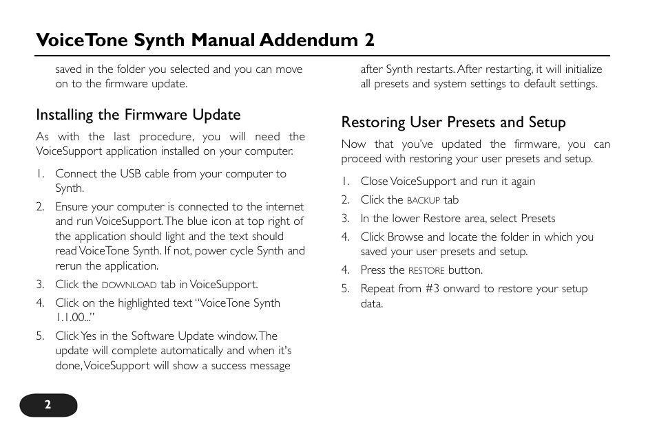 VoiceTone Synth Manual Addendum - TC-Helicon