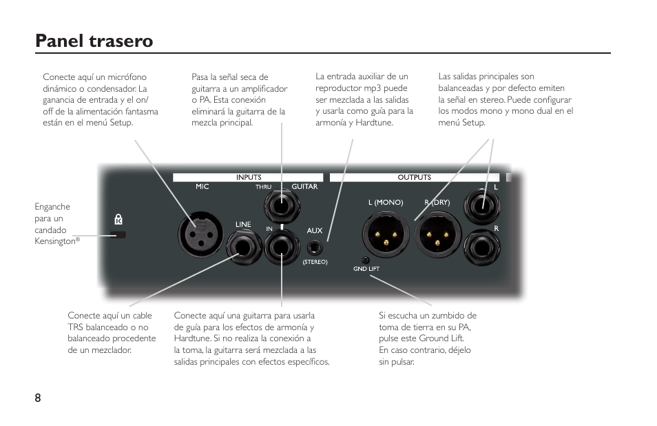 Panel trasero | TC-Helicon VoiceLive Rack - Basics Manual User Manual |  Page 8 / 18 | Original mode